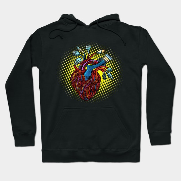 Cyber heart. Wires and cables Hoodie by amramna